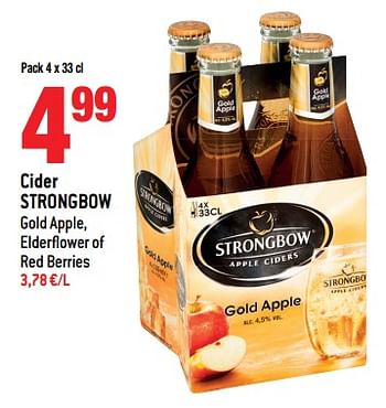Promoties Cider strongbow gold apple, elderflower of red berries - Strongbow - Geldig van 21/03/2018 tot 03/04/2018 bij Match
