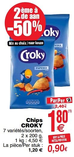 Promotions Chips croky - Croky - Valide de 20/03/2018 à 26/03/2018 chez Cora