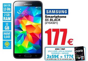 Promotions Samsung smartphone s5 black - Samsung - Valide de 20/03/2018 à 31/03/2018 chez Cora