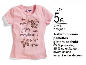 Promotions T-shirt imprimé paillettes glitters bedrukt - Produit maison - Cora - Valide de 20/03/2018 à 31/03/2018 chez Cora
