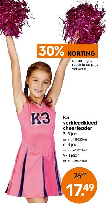 Promoties K3 verkleedkleed cheerleader - Huismerk - Blokker - Geldig van 14/03/2018 tot 03/04/2018 bij Blokker