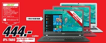 Promotions Acer aspire es 15 (es1-523-42kp) pc portable 15.6 - Acer - Valide de 19/03/2018 à 25/03/2018 chez Media Markt