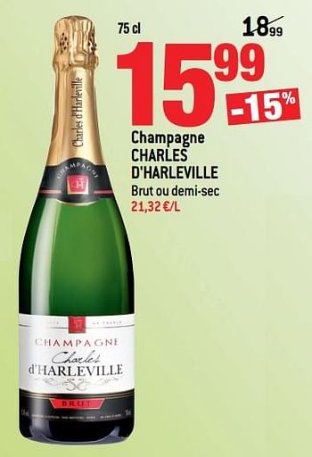 Promoties Champagne charles d`harleville brut ou demi-sec - Champagne - Geldig van 21/03/2018 tot 03/04/2018 bij Smatch