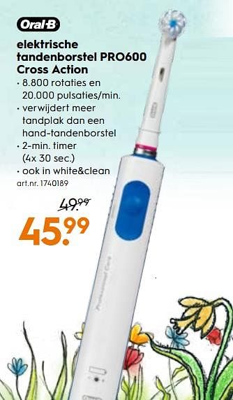 Promoties Oral-b elektrische tandenborstel pro 600 cross action - Oral-B - Geldig van 14/03/2018 tot 20/03/2018 bij Blokker