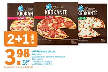 Promoties Ah krokante pizza`s - Huismerk - Albert Heijn - Geldig van 19/03/2018 tot 25/03/2018 bij Albert Heijn