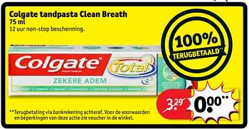 Promoties Colgate tandpasta clean breath - Colgate - Geldig van 20/03/2018 tot 25/03/2018 bij Kruidvat
