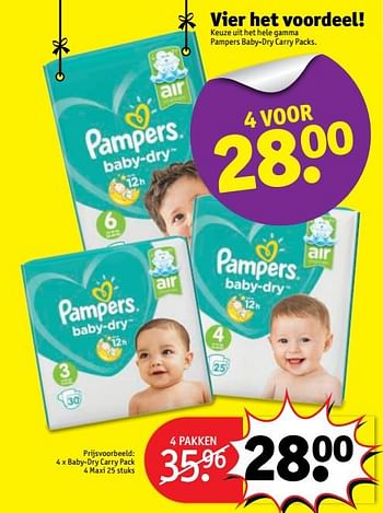 Promoties Pampers x baby-dry carry pack 4 maxi - Pampers - Geldig van 20/03/2018 tot 25/03/2018 bij Kruidvat