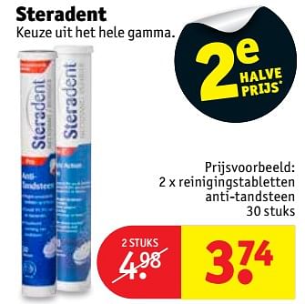 Promoties Steradent 2 x reinigingstabletten anti-tandsteen - Steradent - Geldig van 20/03/2018 tot 25/03/2018 bij Kruidvat