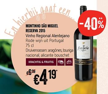 Promotions Montinho são miguel reserva 2015 vinho regional alentejano rode wijn uit portugal - Vins rouges - Valide de 22/03/2018 à 28/03/2018 chez Delhaize