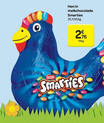 Promoties Hen in melkchocolade smarties - Huismerk - Carrefour  - Geldig van 21/03/2018 tot 02/04/2018 bij Carrefour