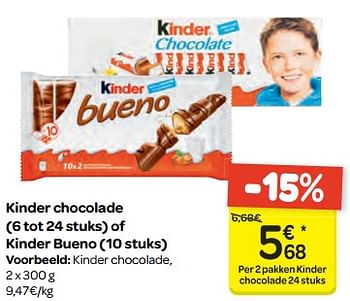 Promoties Kinder chocolade of kinder bueno - Kinder - Geldig van 21/03/2018 tot 02/04/2018 bij Carrefour