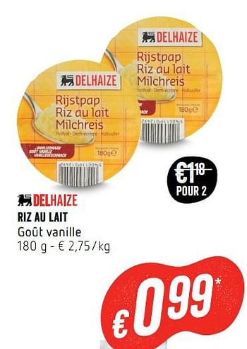 Promoties Riz au lait - Huismerk - Delhaize - Geldig van 22/03/2018 tot 28/03/2018 bij Delhaize