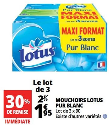 Promotions Mouchoirs lotus pur blanc - Lotus Nalys - Valide de 21/03/2018 à 02/04/2018 chez Auchan Ronq