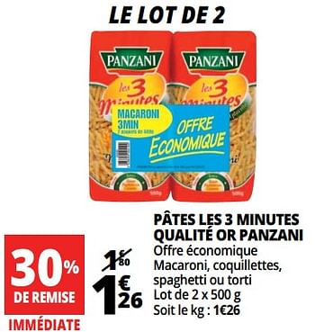 Promotions Pâtes les 3 minutes qualité or panzani - Panzani - Valide de 21/03/2018 à 02/04/2018 chez Auchan Ronq