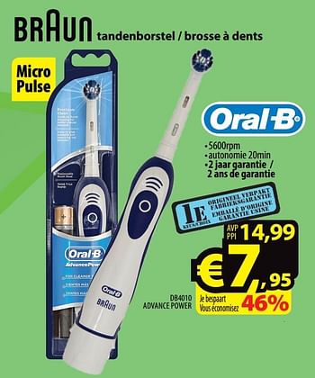 Promotions Braun tandenborstel - brosse à dents db4010 advance power - Braun - Valide de 22/03/2018 à 30/03/2018 chez ElectroStock