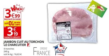 Promoties Jambon cuit au torchon le charcutier - Huismerk - Auchan - Geldig van 21/03/2018 tot 01/04/2018 bij Auchan