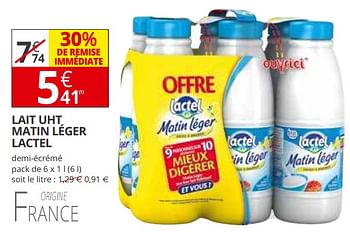 Promotions Lait uht matin léger lactel - Lactel - Valide de 21/03/2018 à 01/04/2018 chez Auchan Ronq