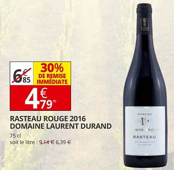Promotions Rasteau rouge 2016 domaine laurent durand - Vins rouges - Valide de 21/03/2018 à 01/04/2018 chez Auchan Ronq