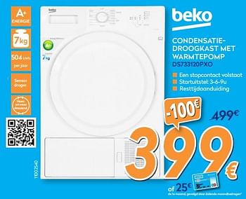 Promotions Beko condensatiedroogkast met warmtepomp ds733120pxo - Beko - Valide de 26/03/2018 à 22/04/2018 chez Krefel