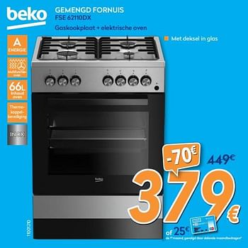Promoties Beko gemengd fornuis fse 62110dx gasfornuis + elektrische oven - Beko - Geldig van 26/03/2018 tot 22/04/2018 bij Krefel