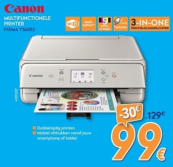 Promoties Canon multifunctionele printer pixma ts6052 - Canon - Geldig van 26/03/2018 tot 22/04/2018 bij Krefel