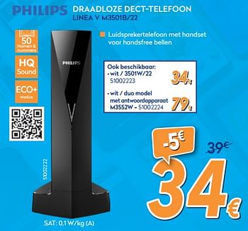 Promoties Philips draadloze dect-telefoon linea v m3501b-22 - Philips - Geldig van 26/03/2018 tot 22/04/2018 bij Krefel