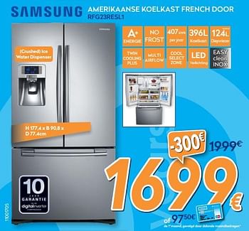Promoties Samsung amerikaanse koelkast french door rfg23resl1 - Samsung - Geldig van 26/03/2018 tot 22/04/2018 bij Krefel