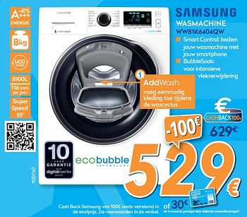 Promotions Samsung wasmachine ww81k6404qw - Samsung - Valide de 26/03/2018 à 22/04/2018 chez Krefel