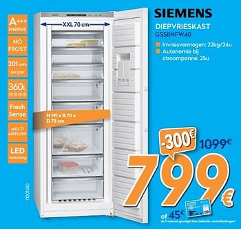 Promotions Siemens diepvrieskast gs58nfw40 - Siemens - Valide de 26/03/2018 à 22/04/2018 chez Krefel