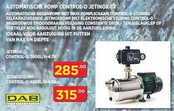 Promotions Dab automatische pomp control -d jetinox 82 - Dab - Valide de 03/04/2018 à 30/04/2018 chez Bouwcenter Frans Vlaeminck
