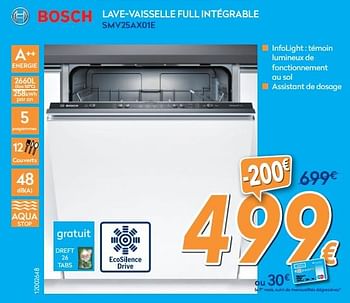 Promoties Bosch lave-vaisselle full intégrable smv25ax01e - Bosch - Geldig van 26/03/2018 tot 22/04/2018 bij Krefel