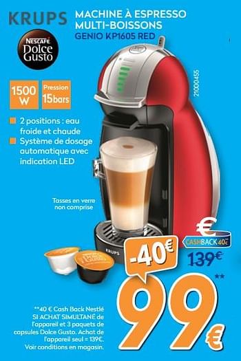 Promotions Krups machine à espresso multi-boissons genio kp1605 red - Krups - Valide de 26/03/2018 à 22/04/2018 chez Krefel