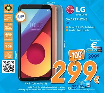 Promotions Lg smartphone q6 - LG - Valide de 26/03/2018 à 22/04/2018 chez Krefel