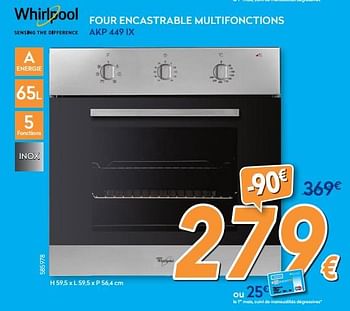 Promotions Whirlpool four encastrable multifonctions akp 449 ix - Whirlpool - Valide de 26/03/2018 à 22/04/2018 chez Krefel