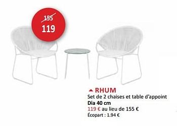 Promotions Rhum set de 2 chaises et table d`appoint - Produit maison - Weba - Valide de 21/03/2018 à 19/04/2018 chez Weba