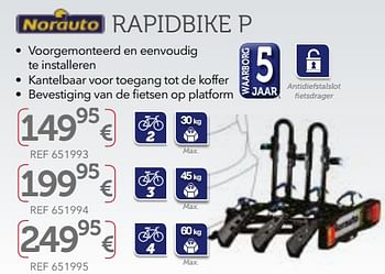 Promoties Trekhaakfietsdragers op platform rapidbike p - Norauto - Geldig van 27/03/2018 tot 31/03/2019 bij Auto 5