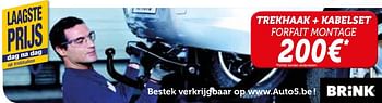 Promoties Trekhaak + kabelset forfait montage - Brink - Geldig van 27/03/2018 tot 31/03/2019 bij Auto 5