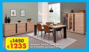 Promoties Dressoir, vitrine, tafel en 4 stoelen - Huismerk - O & O Trendy Wonen - Geldig van 01/04/2018 tot 20/05/2018 bij O & O Trendy Wonen