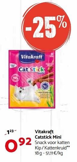 Promoties Vitakraft catstick mini snack voor katten kip - kattenkruid - Vitakraft - Geldig van 28/03/2018 tot 08/04/2018 bij Tom&Co