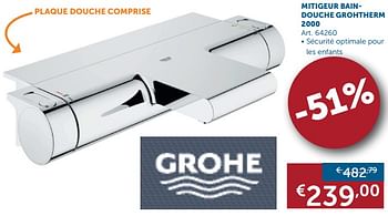 Promotions Mitigeur baindouche grohtherm 2000 - Grohe - Valide de 03/04/2018 à 01/05/2018 chez Zelfbouwmarkt
