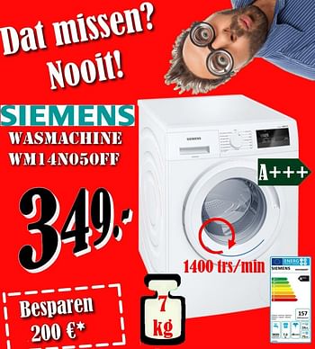 Promoties Siemens wasmachine wm14n050ff - Siemens - Geldig van 02/04/2018 tot 30/04/2018 bij Electro Zschau