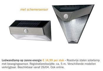 Promoties Ledwandlamp op zonne-energie - Huismerk - Lidl - Geldig van 08/04/2018 tot 17/06/2018 bij Lidl