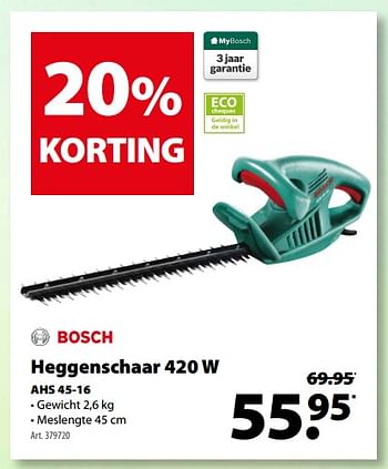Promoties Bosch heggenschaar 420 w ahs 45-16 - Bosch - Geldig van 11/04/2018 tot 23/04/2018 bij Gamma