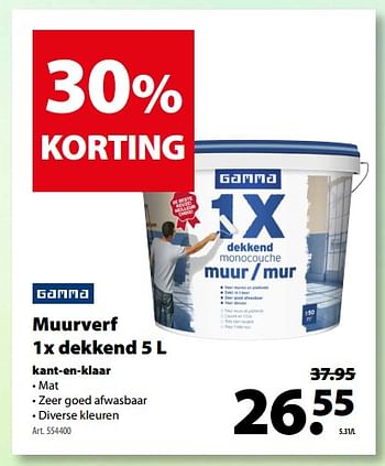 Promoties Muurverf 1x dekkend kant-en-klaar - Gamma - Geldig van 11/04/2018 tot 23/04/2018 bij Gamma