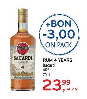 Promotions Rum 4 years bacardi - Bacardi - Valide de 11/04/2018 à 24/04/2018 chez Alvo