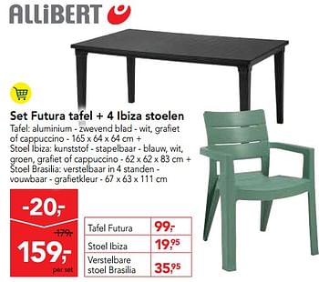 Promotions Set futura tafel + 4 ibiza stoelen - Allibert - Valide de 11/04/2018 à 24/04/2018 chez Makro