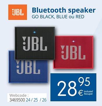 Promoties Jbl bluetooth speaker go black, blue ou red - JBL - Geldig van 29/03/2018 tot 28/04/2018 bij Eldi