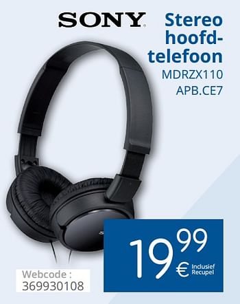 Promoties Sony stereo hoofdtelefoon mdrzx110 apb.ce7 - Sony - Geldig van 29/03/2018 tot 28/04/2018 bij Eldi
