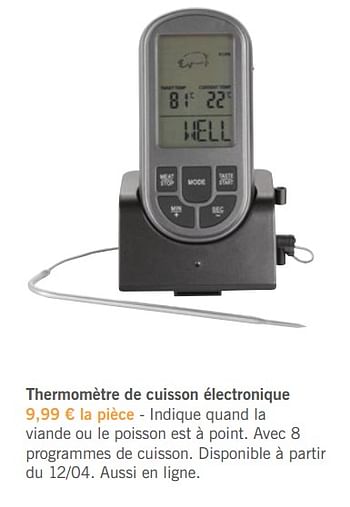 Promotions Thermomètre de cuisson électronique - Produit maison - Lidl - Valide de 08/04/2018 à 17/06/2018 chez Lidl