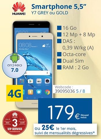 Promotions Huawei smartphone 5,5`` y7 grey ou gold - Huawei - Valide de 29/03/2018 à 28/04/2018 chez Eldi
